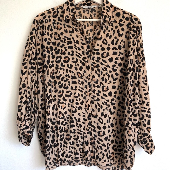 & Other Stories Tan Brown / Black Leopard Print Button Up Shirt Top Size US 4 - Picture 2 of 10